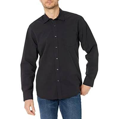 Imagen de Amazon Essentials Camisa Informal de Popelina con Manga Larga y Corte Recto Hombre, Negro Efecto Lavado, XXL