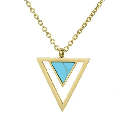 Imagen de Morella Collar Mujeres con Colgante Doble triángulo Turquesa de Acero Inoxidable Oro en Bolsa Terciopelo