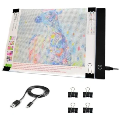 Imagen de JUSONEY mesa de luz A4, accesorios para pintura con diamantes, brillo ajustable, almohadilla dibujo ultradelgada cable USB y clips