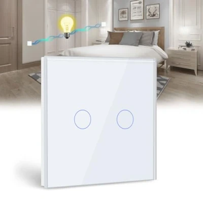 Imagen de BSEED interruptor táctil de pared 2 Gang Vías tactil Blanco,Interruptores luz con panel vidrio templado