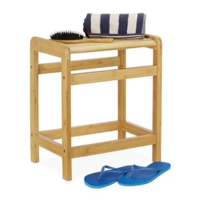 Imagen de relaxdays Taburete Baño, Marrón, Estante Plantas, Banqueta, Bambú, 50,5 x 41,5 29,5 cm