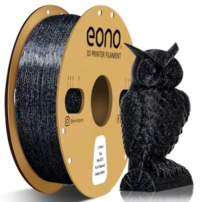 Imagen de Eono filamento PLA negro brillante de 1,75 mm (± 0,03 mm), para impresora 3D impresoras FDM, efecto galaxia PLA, bobina 1 kg (2,2 libras)