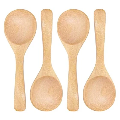 Imagen de Mini Wooden Spoon Spice Salt Honey Teaspoon Coffee Tea Sugar Jam Mustard Ice Cream Spoons (Pack of 4)
