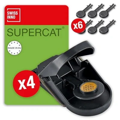 Imagen de SWISSINNO Supercat 1 000 066 Lote de 4 trampas para Ratones y 7 recambios Cebo, Trampa SuperCat, Trampa: x4 + Cebo reemplazo: x6