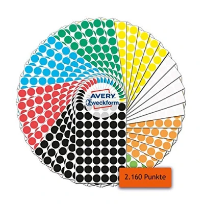 Imagen de Avery Zweckform Puntos adhesivos (2.160 unidades, autoadhesivos, 12 mm de diámetro, 8 colores por 270 adhesivos, redondos para calendarios, planificadores y manualidades, papel, mate) 59999