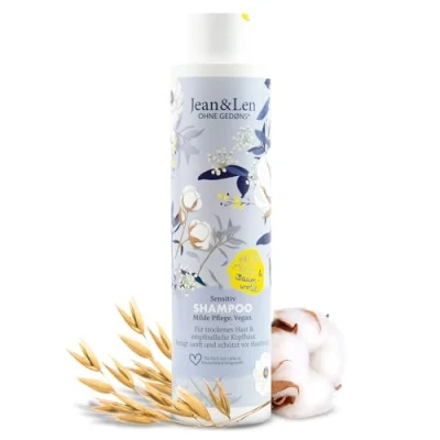 Imagen de Jean &amp; Len Champú Sensitive Leche de Avena y Algodón, limpia suavemente protege contra la rotura del cabello, para cabello seco cuero cabelludo sensible, sin parabenos ni siliconas, vegano, 300 ml