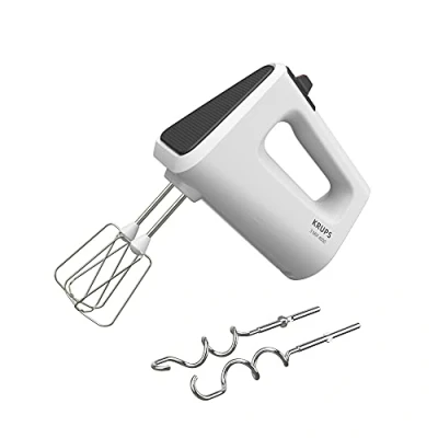 Imagen de Krups GN4001 3 Mix 4000 Batidora de mano, 450 W, diseño robusto, regulador velocidad variable, función turbo y expulsión, incluye 2 varillas ganchos para amasar, color blanco/gris