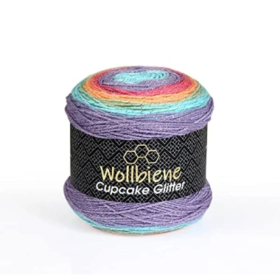 Imagen de Cupcake Glitter Simli Ovillos de lana para tejer (3 unidades 150 g, 450 gramos, y ganchillo, turca, degradado color arcoíris 2030)