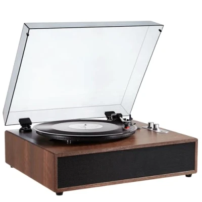 Imagen de VEVOR Tocadiscos de Vinilo, 3 velocidades, Altavoces estéreo Integrados 10 W, transmisión por Correa, Cartucho magnético, Soporte 33/45/78 revoluciones Salida RCA, para Discos