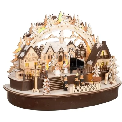 Imagen de BRUBAKER Arco de Velas 3D el Gran Concierto en Pueblo Navideño Luces Navidad LED Madera Natural 31 x 45 22 cm Decoración Navideña Pintada a Mano para Mesa y Alféizar Ventana