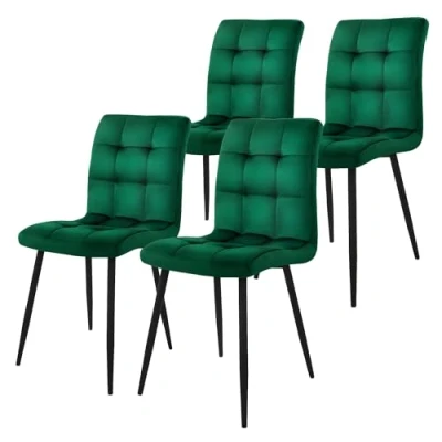 Imagen de ML Design Set de 4X Sillas Comedor con Respaldo Asiento Ergonómico Acolchado Tapizado Terciopelo Verde Oscuro Patas Metal Sillón Diseño Moderno para Mesa Salón, Escritorio o Cocina