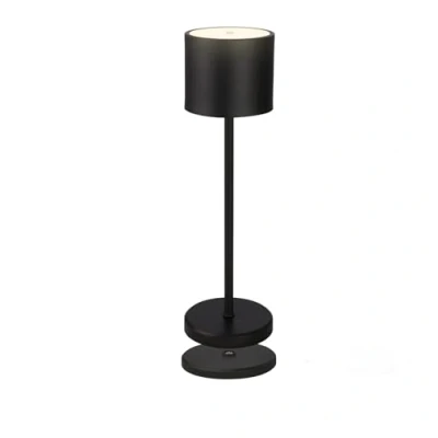 Imagen de Briloner lámpara LED de sobremesa inalámbrica IP44 con estación carga, regulable por etapas, batería recargable y fuente luz intercambiables, mesilla noche, 39,5x12,5 cm, negro