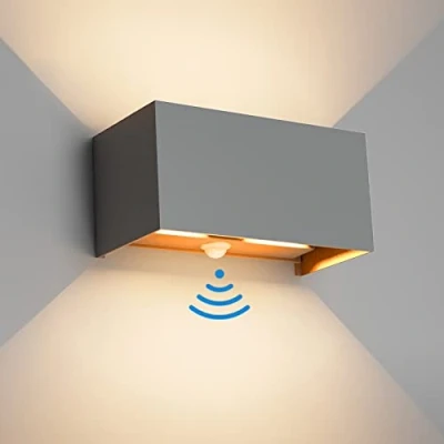 Imagen de Klighten Aplique de pared con detector movimiento, 24W, exterior haz luz ajustable, 3000K blanco cálido, Apliques Ip65 sensor.（Gris oscuro
