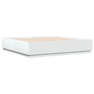 Imagen de vidaXL Estructura de Cama con Luz LED, Somier Invitados, Armazón Cama, Mueble para Dormitorio, Madera Ingeniería Blanca 200x200 cm
