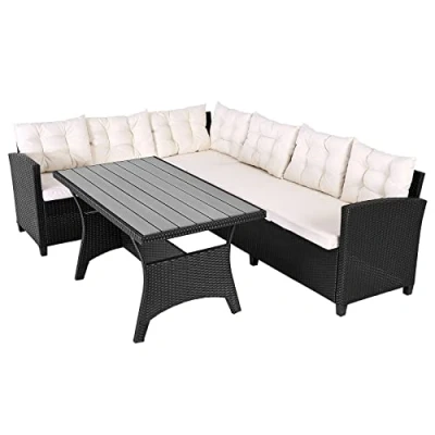 Imagen de CASARIA Conjunto Jardin Poliratan Comedor WPC Sillones esquineros Exterior 6 Personas Incl. Cojines