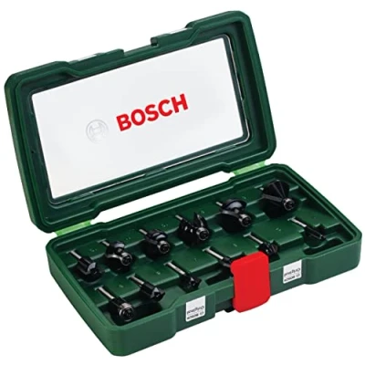 Imagen de Bosch Set de 12 fresas metal duro (para madera, vástago 1/4&quot;, accesorios para fresadora)