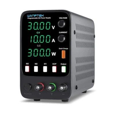 Imagen de WANPTEK POWER Fuente de alimentación Regulable 30V 10A, Alimentacion Laboratorio con 3 Grupos Almacenamiento Datos/Protección OCP/Pantalla LED 4 Dígitos