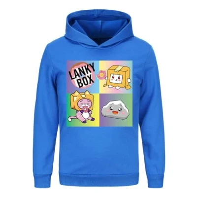Imagen de LANKYBOX sudadera con capucha de algodón para niños estampado Foxy y Boxy, niños, azul, 7 8 años