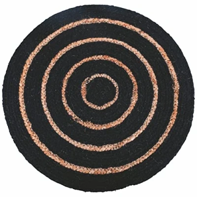 Imagen de Mantel Individual Redondo Negro de algodón, Detalles en Espiral Yute Ø 38 cm, Natural