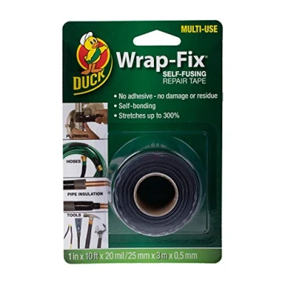 Imagen de Duck Tape Wrap Fix Cinta de reparación autofusible Autoamalgamante Autoadherente para fontanería tuberías goma Impermeable Negro 25 mm x 3 m