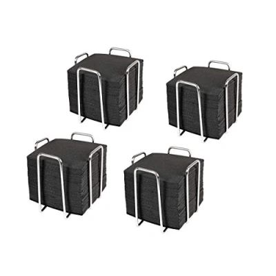 Imagen de HostelNovo Set de 4 servilleteros con 200 ud Servilletas cóctel 10x10 cm Servilletero acero inoxidable resistente color negro, papel desechable