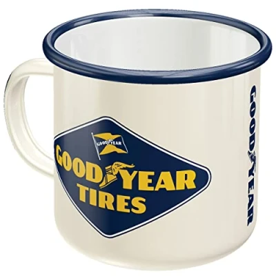 Imagen de Nostalgic Art Taza esmaltada retro, Goodyear Logo Idea de regalo para fans a coches y motos, Copa camping, diseño vintage con frase, 360 ml