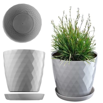 Imagen de KADAX Maceta para Flores, con Base, de plástico Interior, Macetero Redondo, Decorativa, Moderna 16 cm, Gris