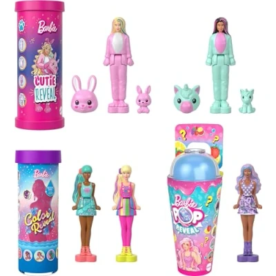 Imagen de Barbie mini Barbieland Set Reveal, 5 figuras Color Cutie Reveal y Pop Muñecas sorpresa que se muestran al abrirse los vasos, juguete regalo para niños niñas +4 años, JCB27