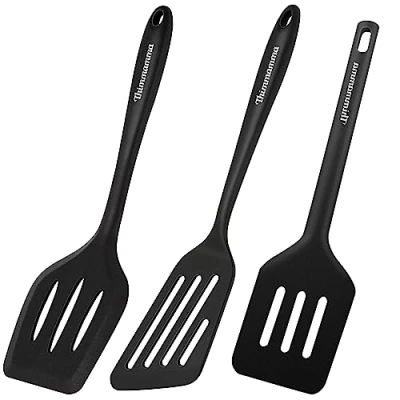 Imagen de Juego de 3 espátulas plástico, resistentes al calor, silicona, ranuradas, sin BPA, aptas para lavavajillas, utensilios cocina, Turner antiadherentes cocinar, hornear, flip