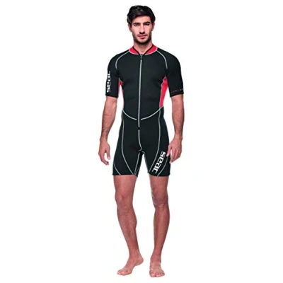 Imagen de Seac Ciao Man Traje corto para hombres, Neopreno de 2.5 mm snorkel, buceo y otras actividades acuáticas, S, Negro/Rojo