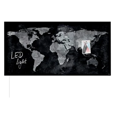 Imagen de SIGEL GL409 Pizarra magnética de cristal, con luz LED, 91 x 46 cm, diseño Mapamundi, negro/gris Artverum