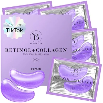 Imagen de BLOOMORA Parches Ojos Colágeno y Retinol (30 Pares) Eye Patches Con Niacinamida Ácido Hialurónico Mask Bolsas Ojeras Eliminar de