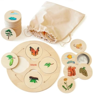 Imagen de Ulanik Ciclo de vida, juegos a partir 3 años, mesa madera para niños 4, 5, 6, 7, 8 educativos preescolares,
