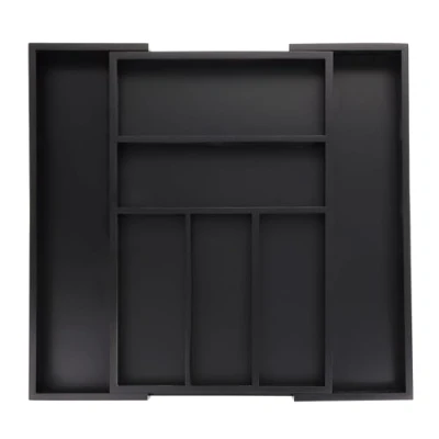 Imagen de Relaxdays Cubiertos Cubertero Cajón 7 9 Compartimentos, Bandeja Portacubiertos Ancho Ajustable, Bambú, 5x33,5 49,5x44,5cm, Negro, 5 x 33.5 44.5 cm