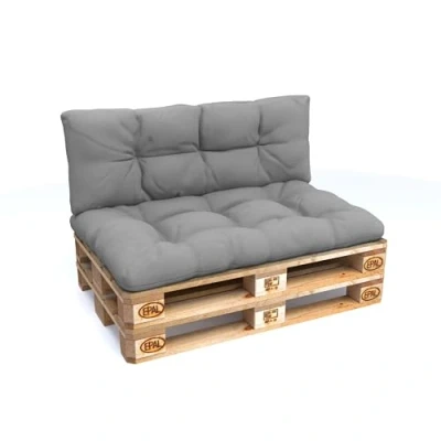 Imagen de POKAR 2 Cojines para Europalés/Europalet Impermeable: 1x Cojín Asiento 120x80x12cm +1x Respaldo 120x40x12cm, Espuma Fría, Sofá de Paletas, sin Palés, Gris
