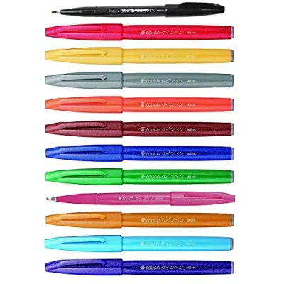 Imagen de Pentel SES15C Brush Sign Pen Rotulador punta fibra flexible para letras, caligrafía, ilustración, 12 colores
