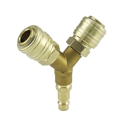 Imagen de El paquete incluye: 1 pieza en Y, boquilla enchufable de rosca externa 1/4&quot;, 2 acoplamientos 1/4&quot;.