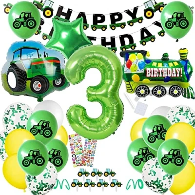 Imagen de Decoracion cumpleaños Tractor,decoración de infantil,globos tractor para fiesta Numero 3 Verde
