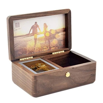 Imagen de Sinzyo Foto Personalizada You Are My Sunshine Caja de Música Joyero Madera Navidad San Valentín Regalo Cumpleaños(Nogal)