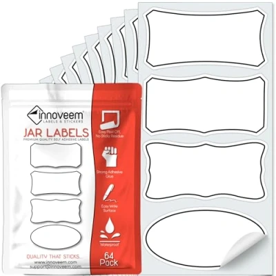 Imagen de Innoveem Etiquetas autoadhesivas para tarros (8 x 4 cm) conservas de mermeladas y más, con superficie escritura fácil