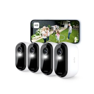 Imagen de Arlo Essential 2 Camara Vigilancia WiFi Exterior HD, Interior, Sensor de Movimiento, Alarmas Para Casa, Visión Nocturna En Color, Prueba Secure Incluida, 4 Cámaras, Blancas