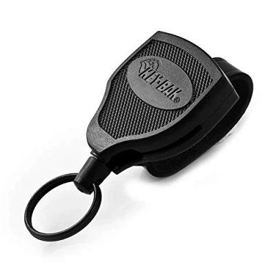Imagen de KEY BAK SUPER48 SD Llavero retráctil de 13 onzas, Cable 36 Pulgadas, Funda policarbonato Negro, trabilla para cinturón Cuero, Anillo Dividido Gran tamaño