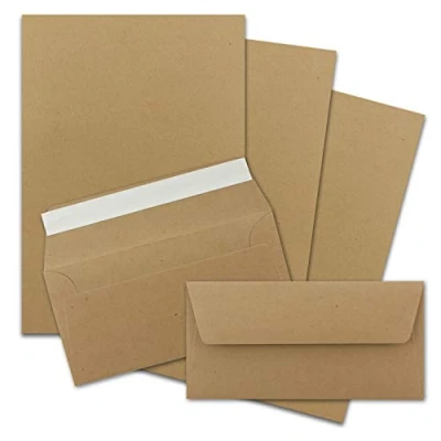 Imagen de FarbenFroh by Gustav Neuser Juego de 25 papeles carta DIN A4 con sobres largos, autoadhesivos, papel kraft marrón