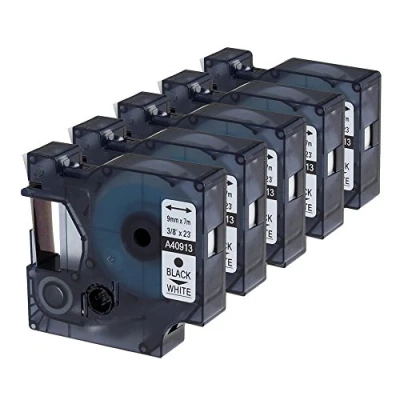 Imagen de Cinta oozmas Compatible con Dymo 9mm x 7m 40913 Negro sobre Blanco, Impresión de Etiquetas Label Manager 160 210D 260P 280 360D 420P 450D, pack 5