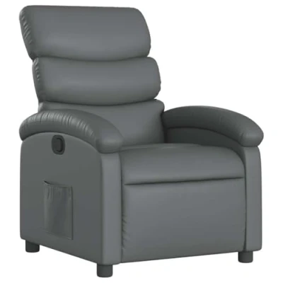 Imagen de vidaXL Sillón Reclinable, Silla con Respaldo Reposabrazos, de TV Relax Descanso, Asiento para Salón Hogar, Cuero Sintético Gris