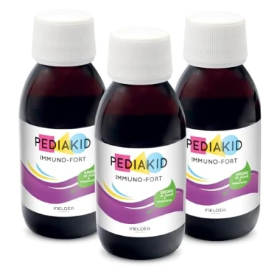 Imagen de PEDIAKID Immuno Fort Complemento alimenticio Fórmula Exclusiva a base de Sirope Agave Ayuda Reforzar las Defensas Naturales del Organismo Sabor Arándano Lote 3