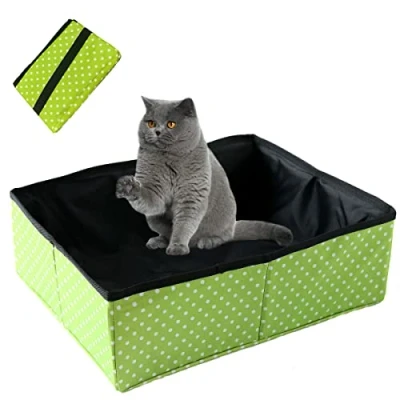 Imagen de Caja de Arena para Gatos Plegable Viaje, Portátil Gatos, Resistente al Agua, Duradera Parapara Gatitos el Hogar, Aire Libre, Camping, Verde, 40 * 30cm