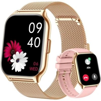 Imagen de Popglory Reloj Inteligente Mujer Hombre con Llamadas, 2,01&quot; Smartwatch Deportivo Asistente Voz, 100+ Deportes, Presión Arterial Ritmo Cardíaco Pulsometro, Alerta Whatsapp Regalo iOS Android