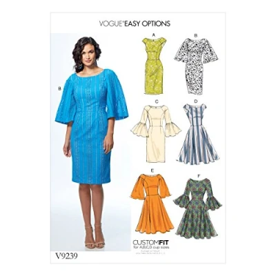 Imagen de Vogue Patterns con Tela de Costura para Vestidos, Multicolor, tamaños 6 14