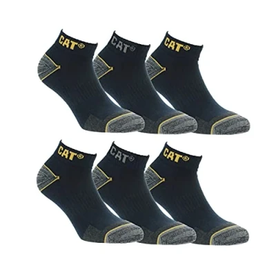 Imagen de CAT 6 Pares Calcetines bajos CATPERILLAR de trabajo para hombres, reforzados en el talón y la punta, Algodón (Azul, 43 46)